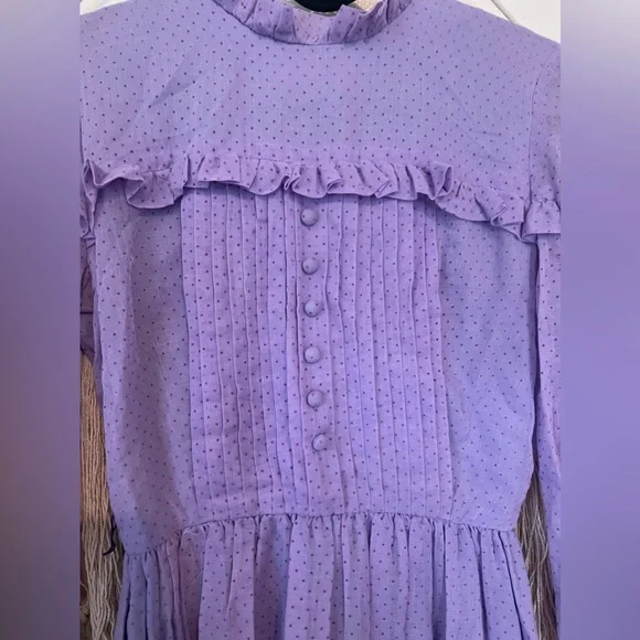 Vintage Retro Purple Ruffled dotted Swiss Cottage Core dress Size Small - Picture 2 of 3